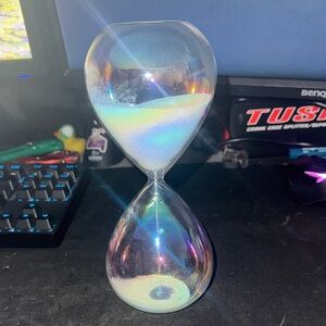 Iridescent Glass Hourglass with light blue Sand